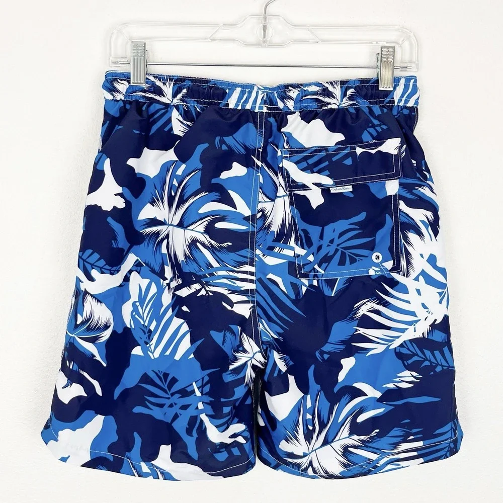Calvin Klein Men's Swim Trunks Blue Tropical Small
